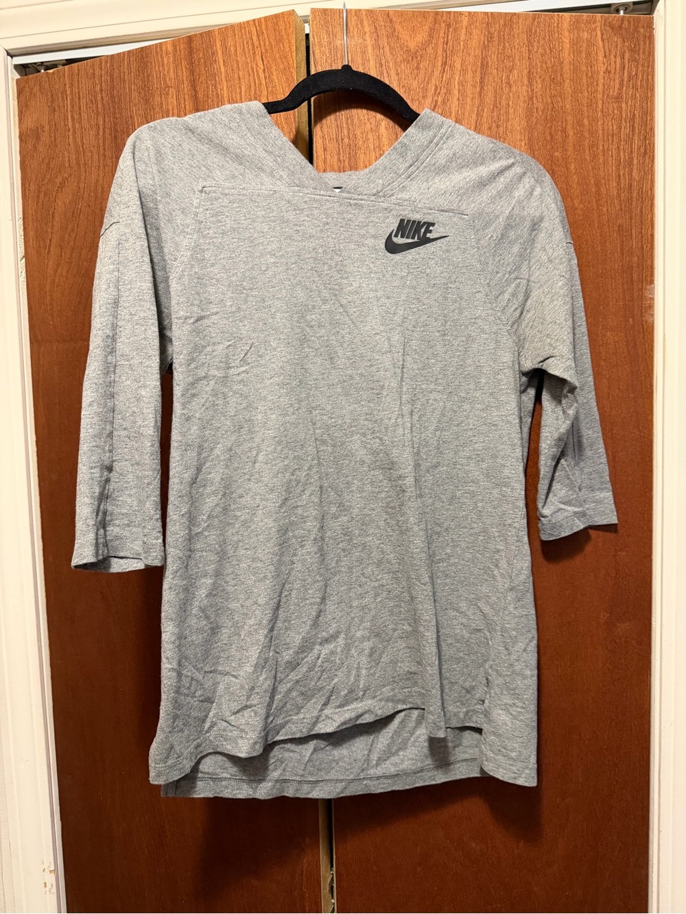 Nike Gray V-Neck 3/4 Sleeve with Swoosh Logo